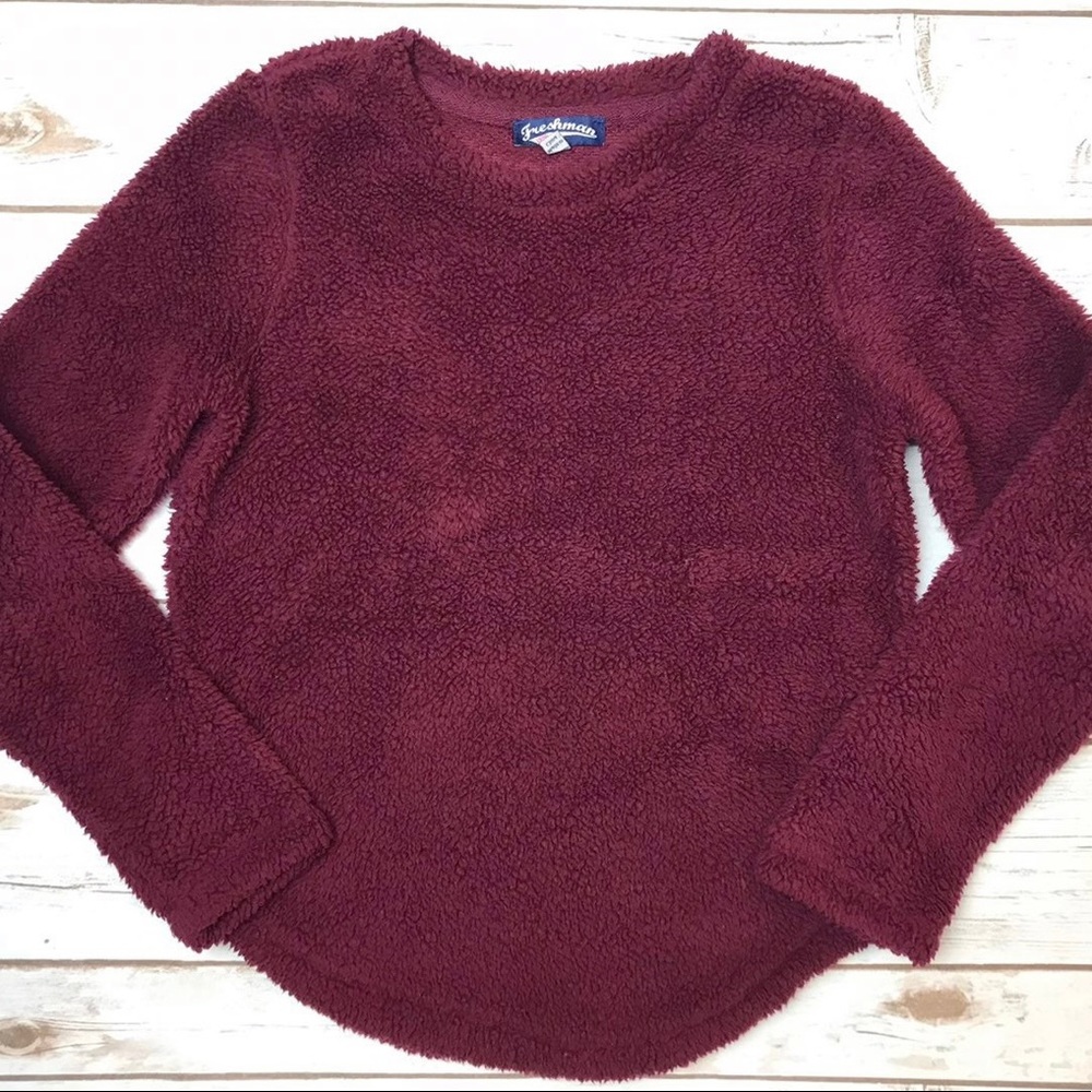 Freshman Nordstrom Girls Red Maroon Fuzzy Fleece Pullover Size M 8 10